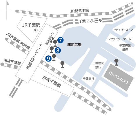 千葉駅東口駅前9番バスのりばマップ