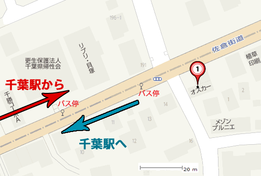 Map of Chiba OSCAR and nearest bus stop 