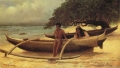 Hawaiian Canoe, Waikiki, oil on canvas painting by Joseph Dwight Strong, 1884